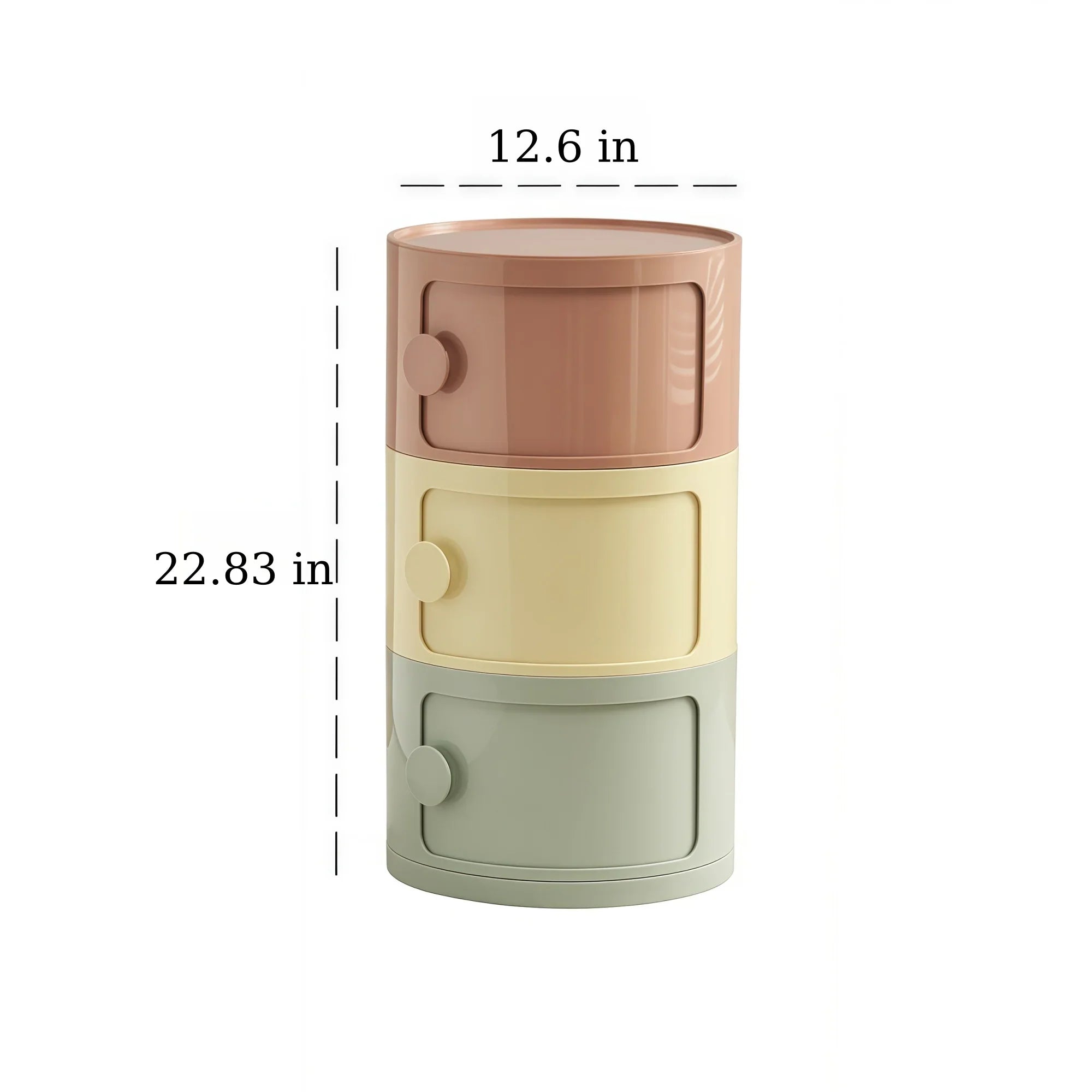 Nordivo Round Nightstand with Drawers | Scandinavian Style Bedside Table | Lightweight Space-Saving Side Table | Modern Compact Storage Cabinet