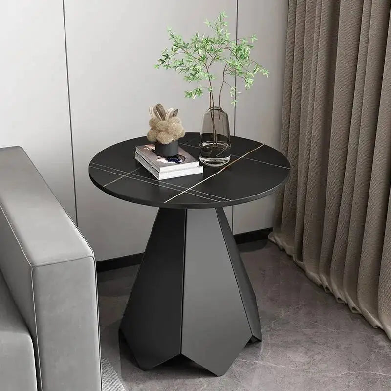 Valdaro Modern Round Coffee Table | Marble-Look Luxury Side Table with Integrated Storage | Minimalist Metal Living Room Center Table | Elegant Home & Hotel Furniture