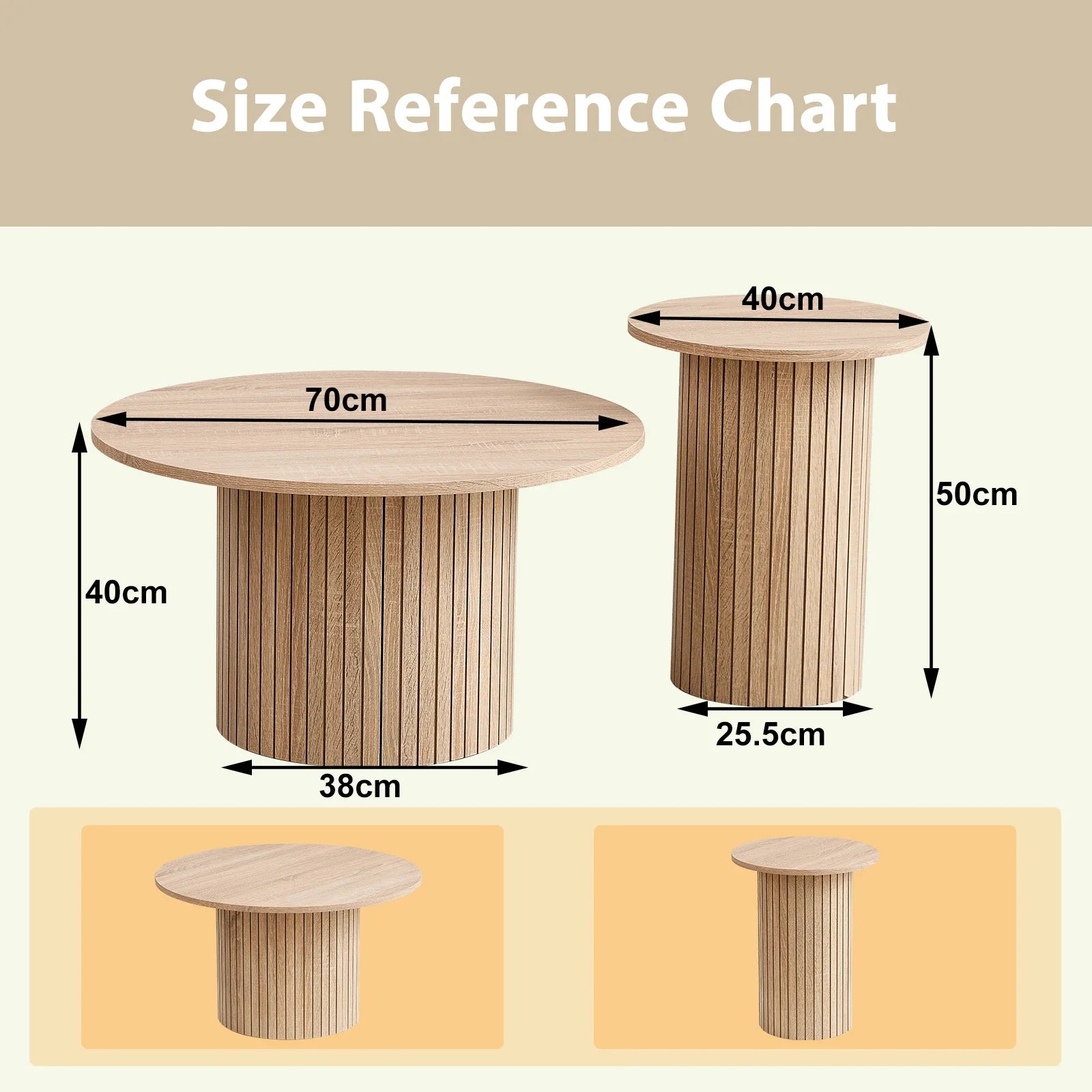 Arvellonn Round Nesting Coffee Table Set of 2 | 70 cm & 40 cm | Modern Space-Saving Center Tables