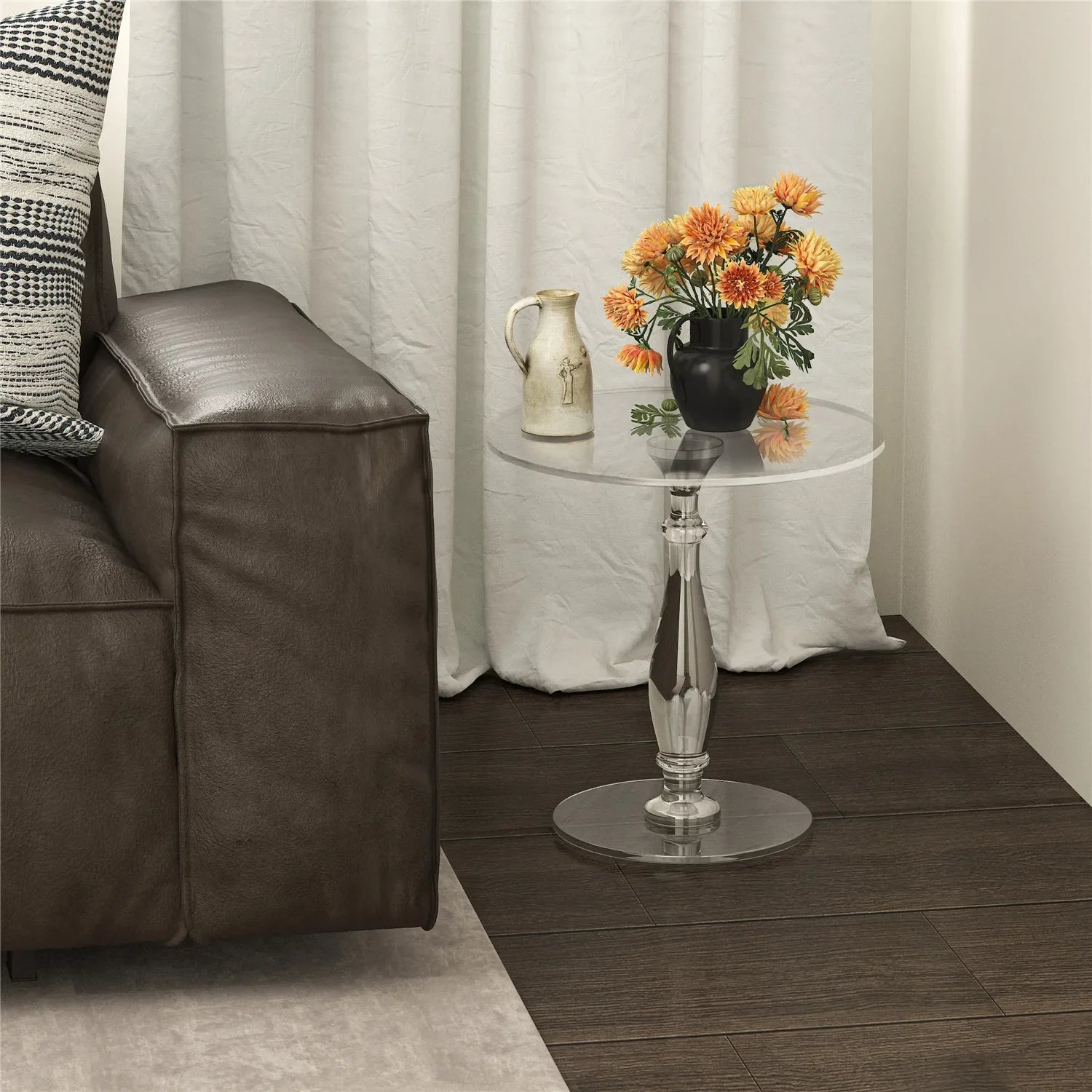 Aurelin Round Transparent Acrylic Side Table | Modern Roman Column Accent Table
