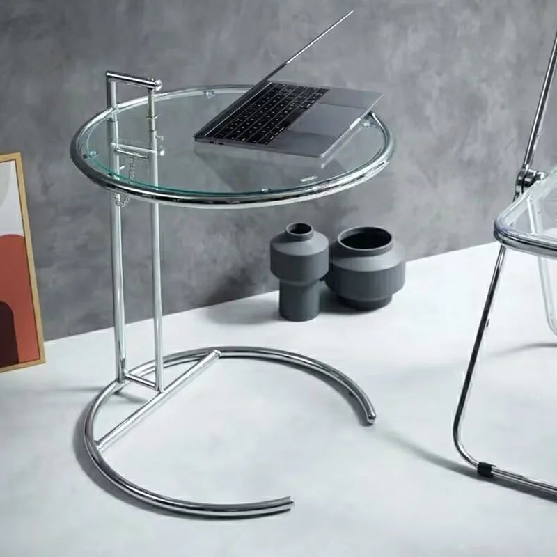 Solvane Glass Coffee Table | Scandinavian Stainless Steel Side Table with Adjustable Height | Modern Minimalist Tea & Nightstand Table | 50 × 50 cm
