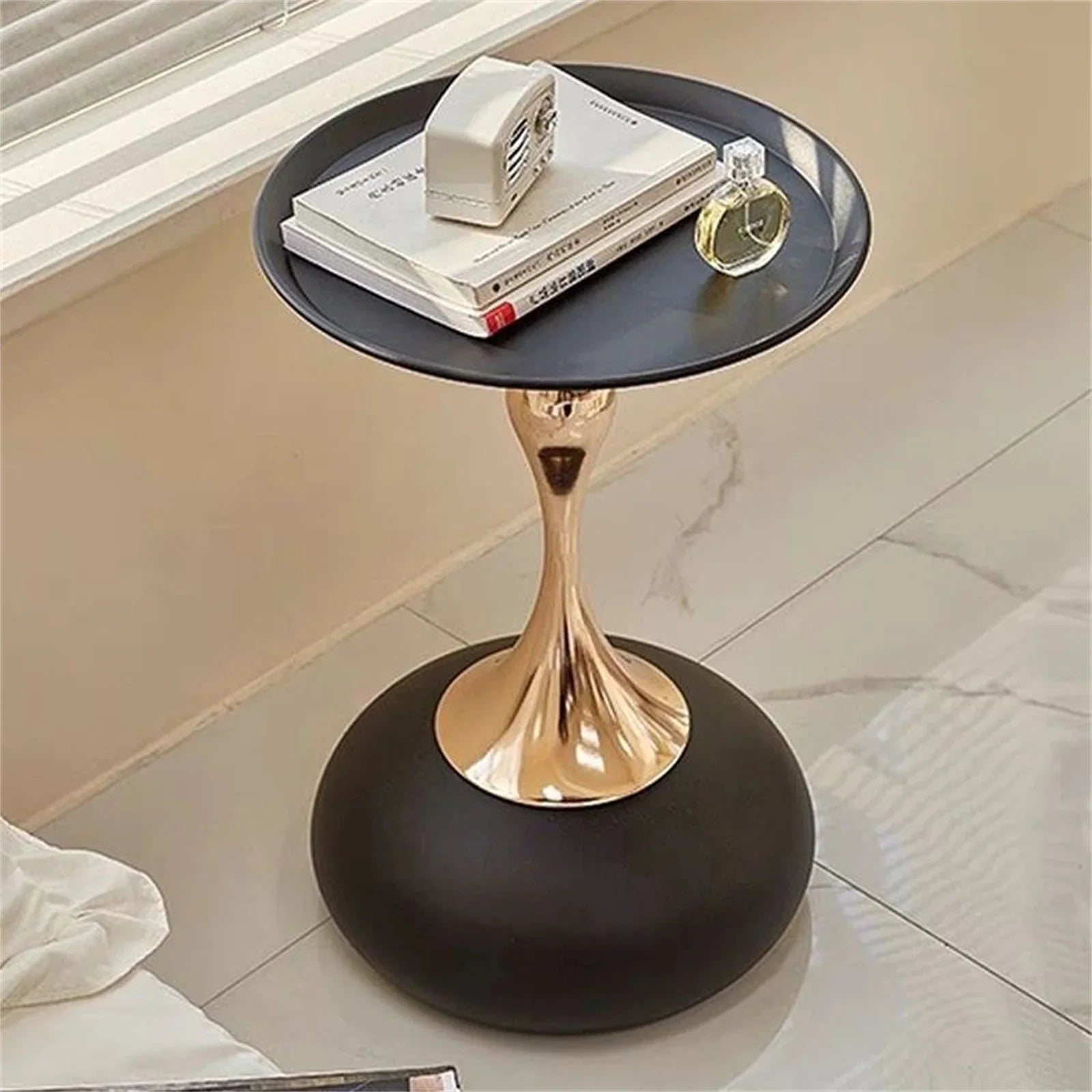 Auranelle Italian Design Round Side Table | Light Luxury Accent Table | Compact Sofa & Nightstand Table