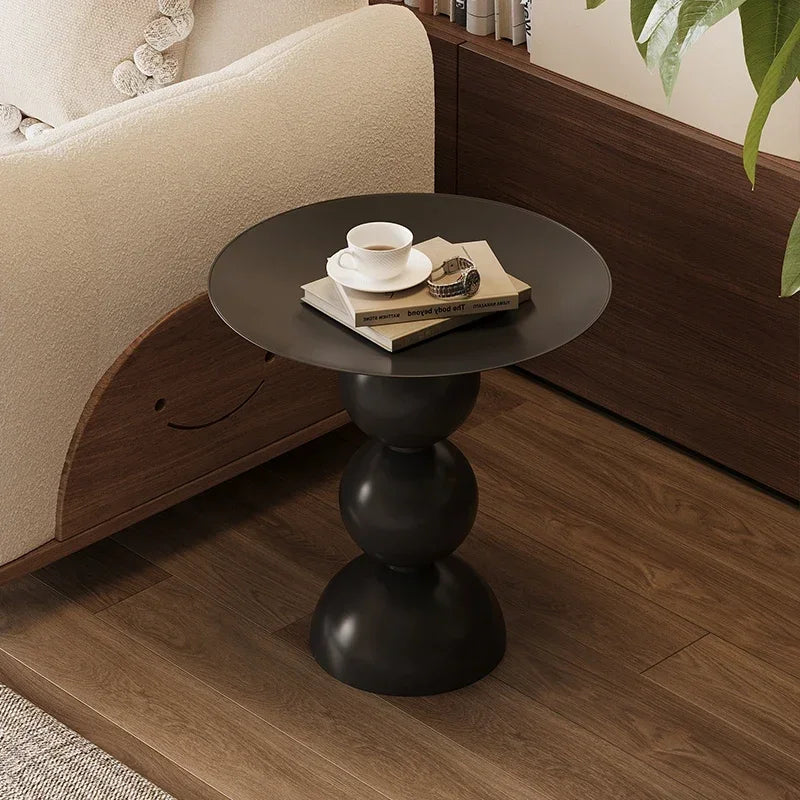 Zanverro Retro Round Side Table | Black Iron Luxury Accent Table | Sofa & Bedroom Nightstand Table