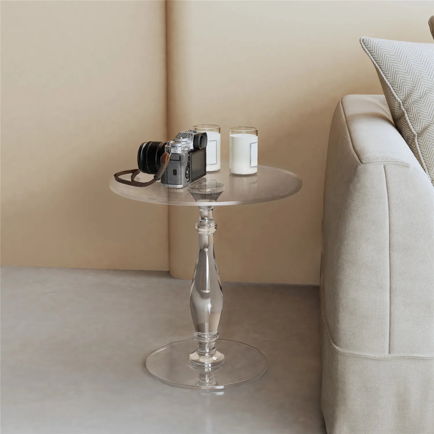 Aurelin Round Transparent Acrylic Side Table | Modern Roman Column Accent Table