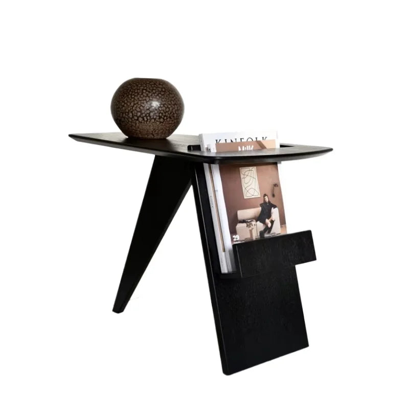 Trevanno Solid Wood Triangular Side Table | Nordic Magazine Rack End Table | Modern Corner Sofa Table