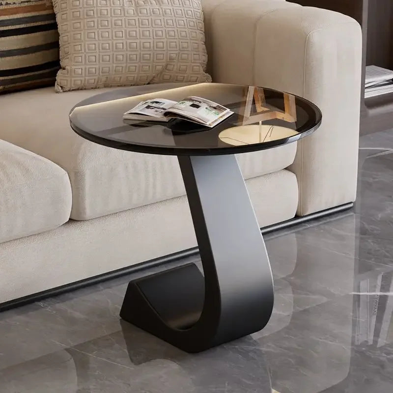 Alviano Modern Round Side Table Rock Slab Top | Minimalist Luxury Sofa & Bedside Table | Steel Frame, 11mm Premium Tabletop