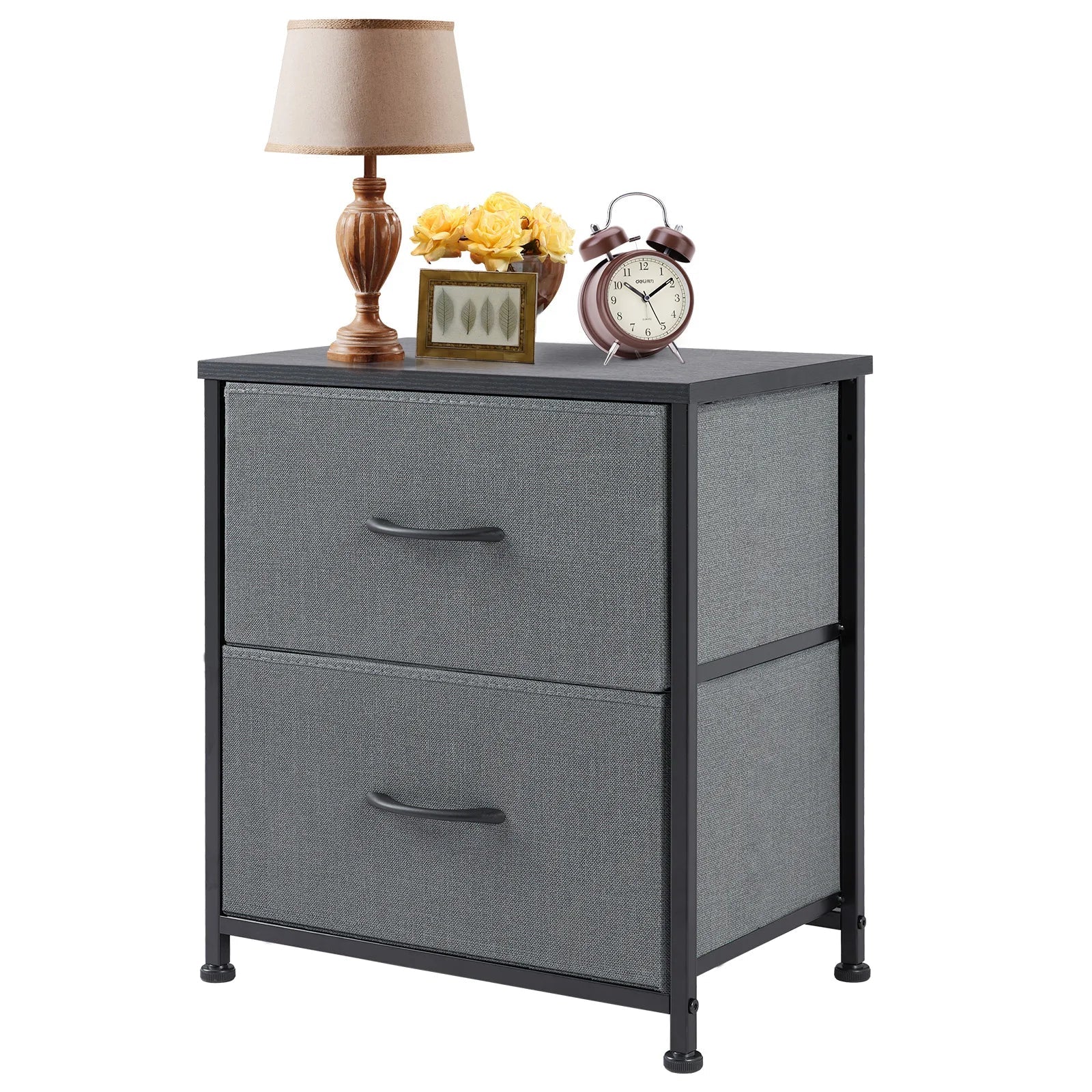 Elandra Nightstand Side Table with 2 Fabric Drawers | Compact Storage Bedside Table & Sofa Table | Lightweight Metal Frame, Modern Minimalist Design