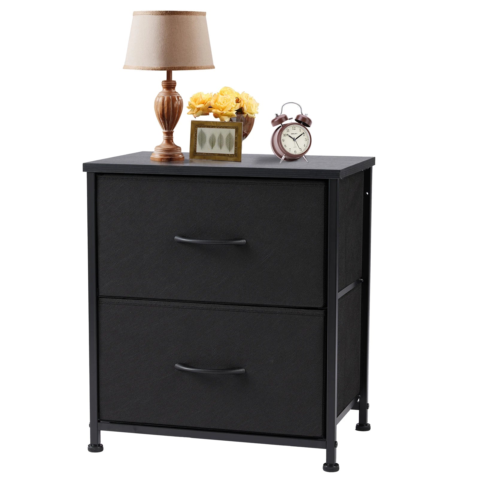 Elandra Nightstand Side Table with 2 Fabric Drawers | Compact Storage Bedside Table & Sofa Table | Lightweight Metal Frame, Modern Minimalist Design