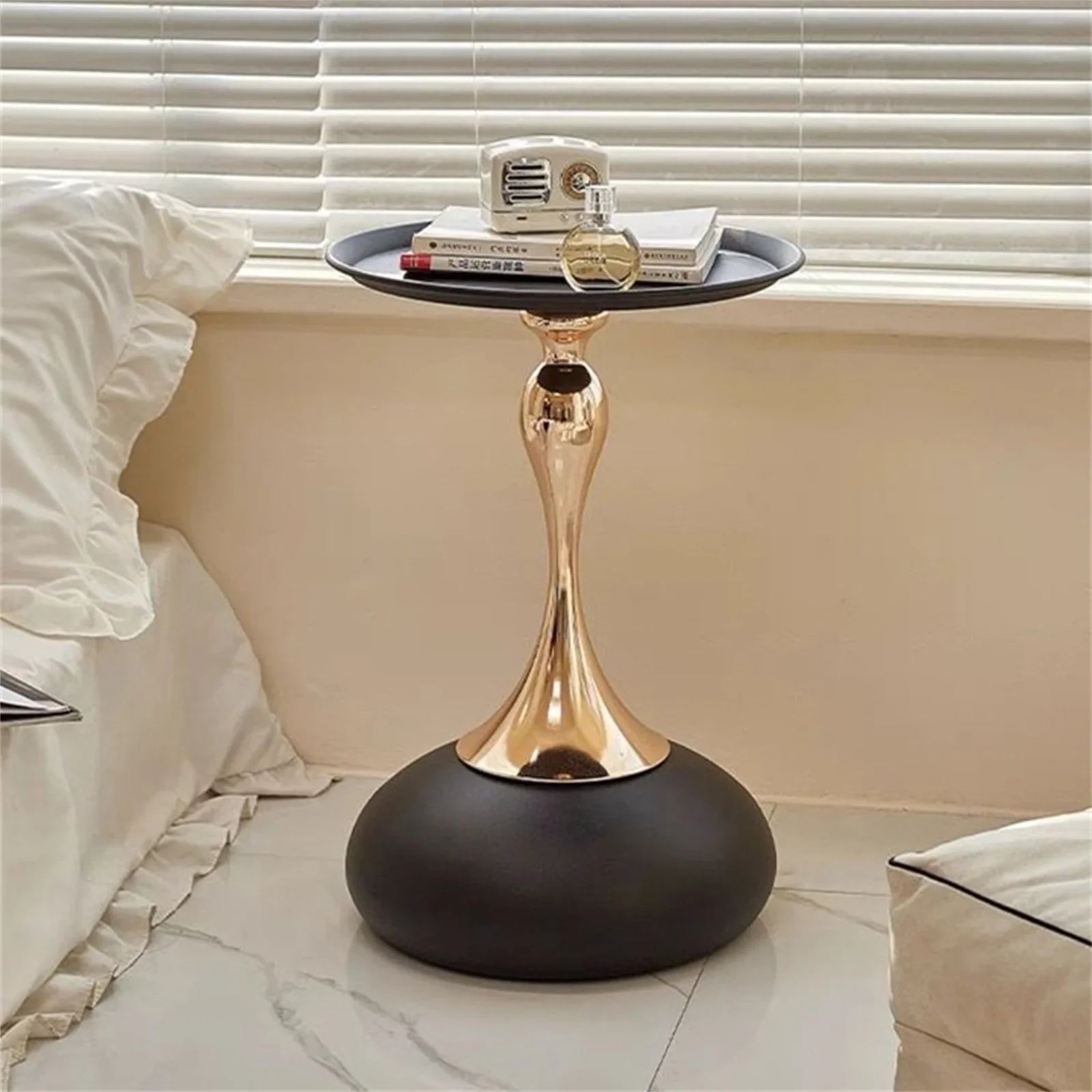 Auranelle Italian Design Round Side Table | Light Luxury Accent Table | Compact Sofa & Nightstand Table