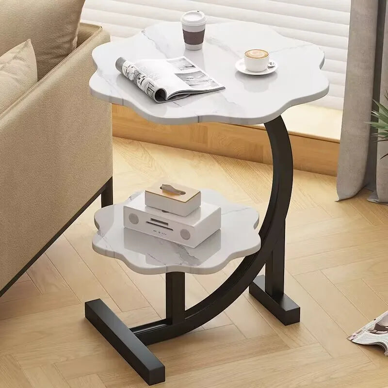 Caliora Luxe Two-Tier Movable Side Table | Modern Compact Coffee & Nightstand Table | Wooden Metal Storage Table for Living Room, Bedroom & Balcony | D40 × H62 cm