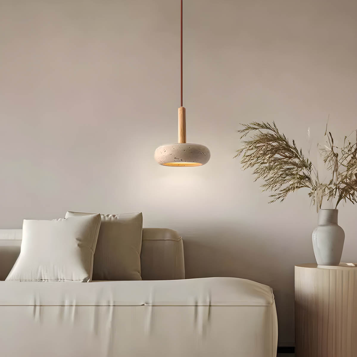 OSHO Stone Pendant Lamp Yellow Travertine Hanging Light | Natural Stone LED Pendant | Neutral & 3-Color Light | Indoor Ceiling Lighting