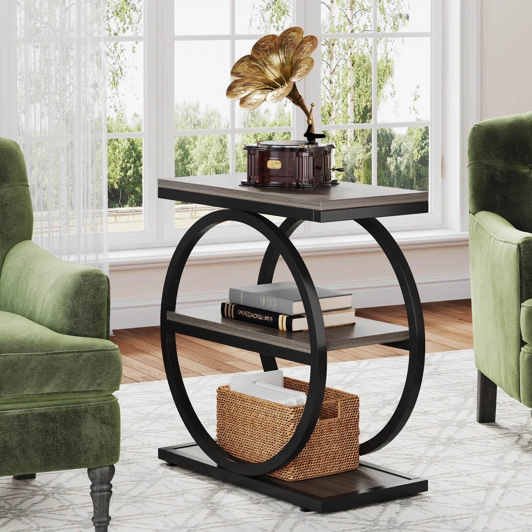 Isyvelra Industrial Narrow Side Table | 3-Tier Wooden Storage Shelf Table | Slim Space-Saving Nightstand & Sofa Table | Wood & Metal Design | 30 × 60 × 65 cm