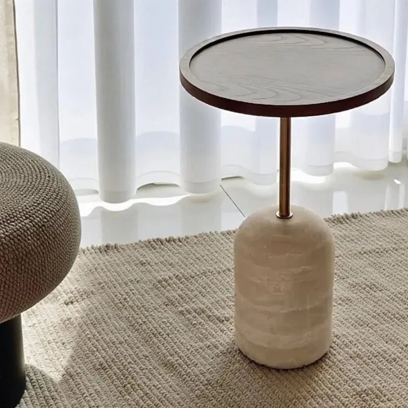 Marvellayne Round Side Table with Gravel Base | Modern Stainless Steel Accent Table | Luxury Sofa Side Table 40 cm