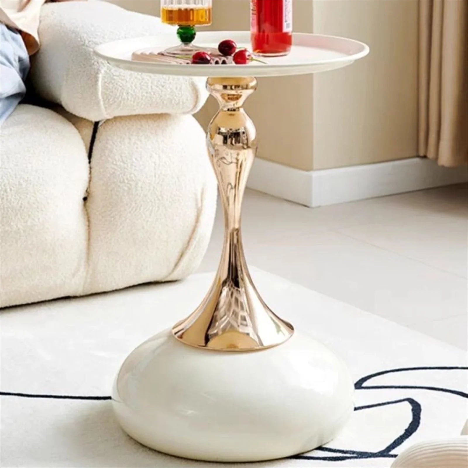 Auranelle Italian Design Round Side Table | Light Luxury Accent Table | Compact Sofa & Nightstand Table