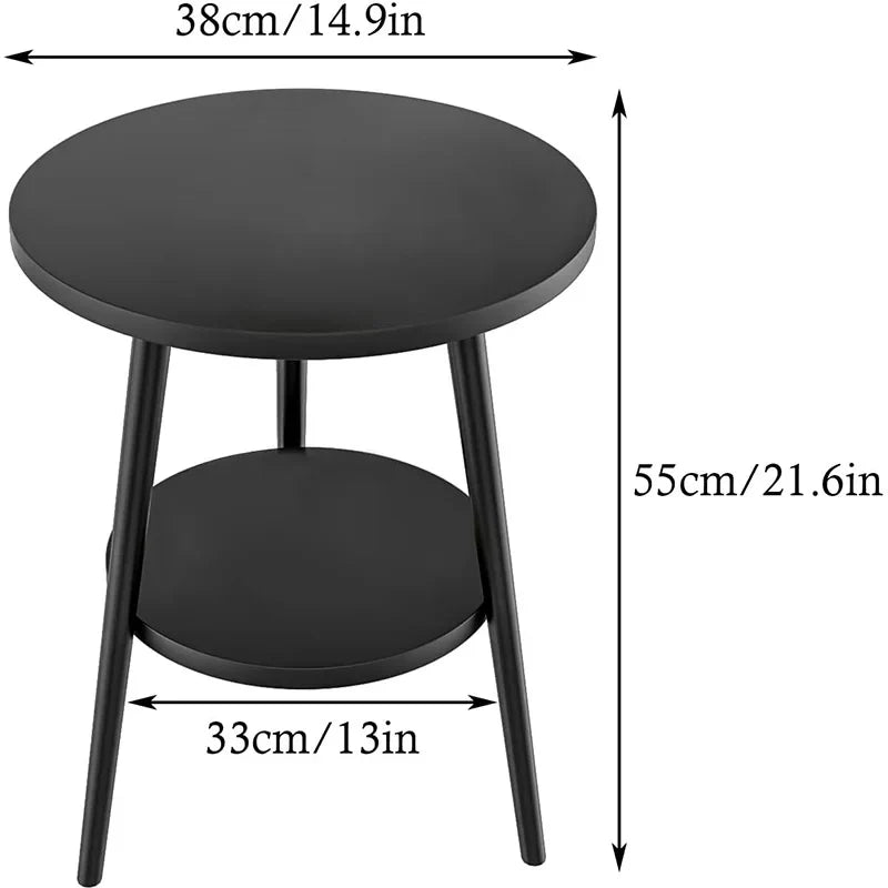 Cirenya Round Two-Tier Side Table | Modern Minimalist Storage Coffee & Nightstand Table | Compact Black Accent Table for Living Room & Bedroom | Ø38 × H55 cm