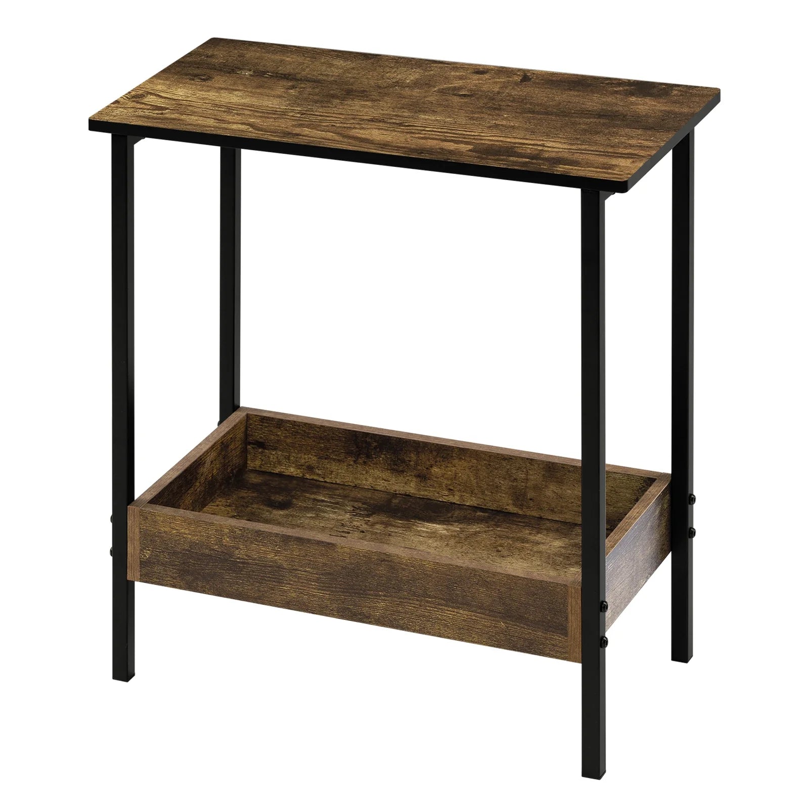 Velistra 2-Shelf Side Table | Wooden & Metal Coffee Table with Storage | Compact Modern Nightstand & Sofa Table | Space-Saving Design | 50 × 55 × 25 cm