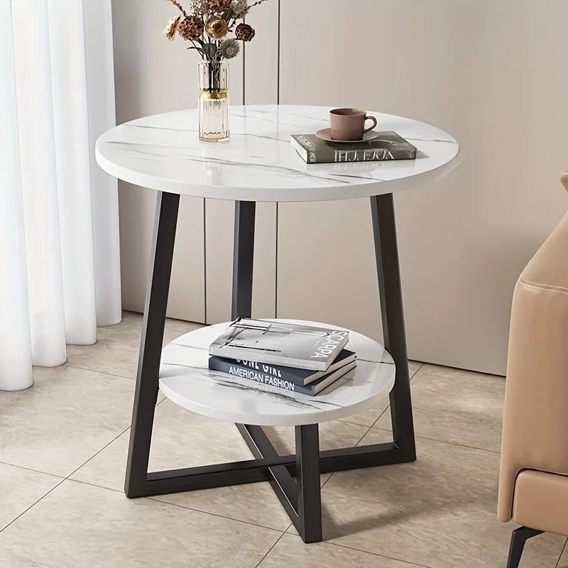 Aralynae Modern Two-Tier Side Table | Space-Saving Coffee & Nightstand Table with Storage Shelves | Compact Minimalist Side Table for Living Room, Bedroom & Balcony