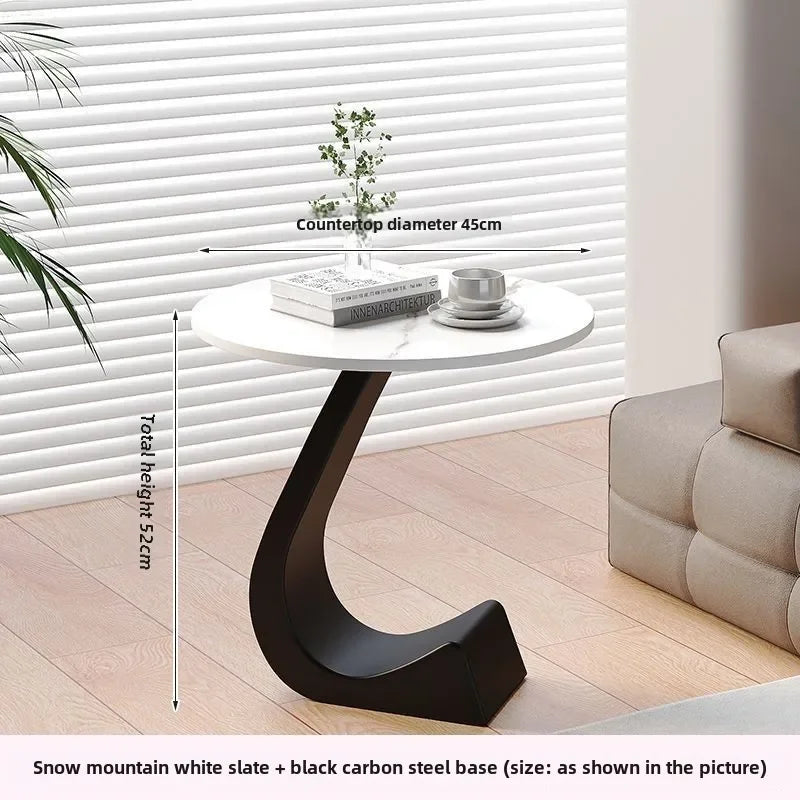 Alviano Modern Round Side Table Rock Slab Top | Minimalist Luxury Sofa & Bedside Table | Steel Frame, 11mm Premium Tabletop