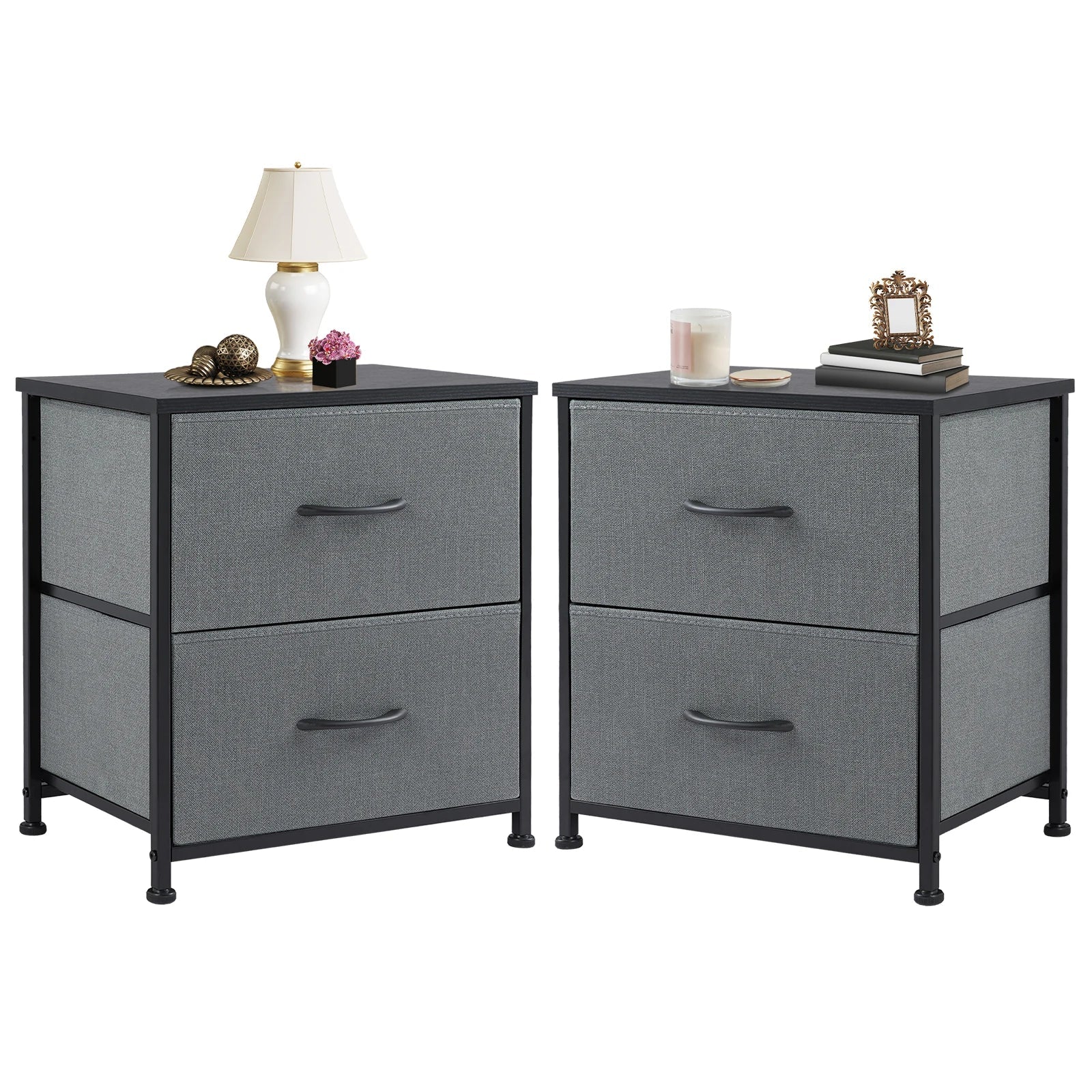 Elandra Nightstand Side Table with 2 Fabric Drawers | Compact Storage Bedside Table & Sofa Table | Lightweight Metal Frame, Modern Minimalist Design