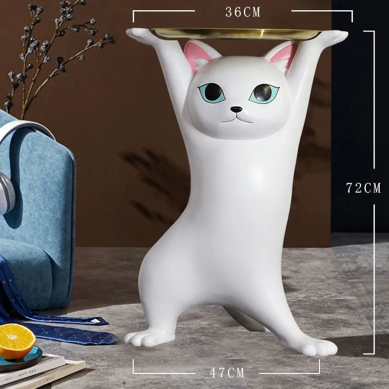 Phanora Cat Figure Side Table | Decorative Resin Coffee Table for Living Room | Playful Statement Accent Table for Sofa & Lounge | Modern Artistic Home Decor
