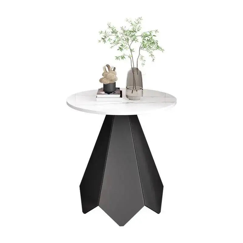 Valdaro Modern Round Coffee Table | Marble-Look Luxury Side Table with Integrated Storage | Minimalist Metal Living Room Center Table | Elegant Home & Hotel Furniture