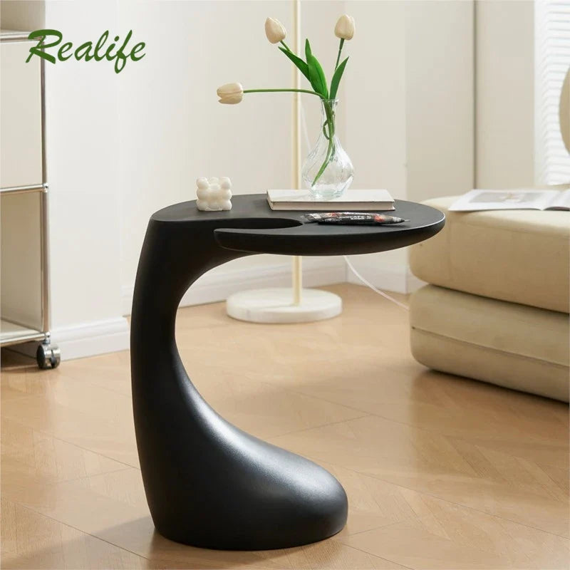 Velmoro Luxe Minimalist Black Side Table with Shelf | Modern Nightstand & Sofa Table | Lightweight Mobile Coffee Table, 31.5 x 49 x 54 cm