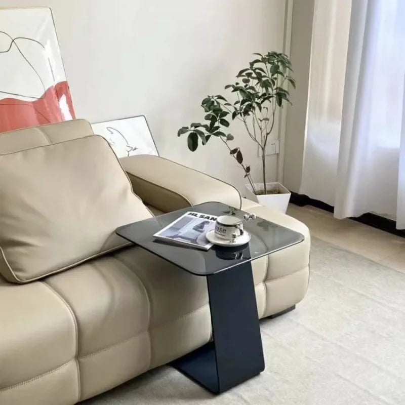 Velarno Round Tempered Glass Coffee Table | Modern Italian Minimalist Sofa Table | Luxury Metal Frame Living Room Side Table