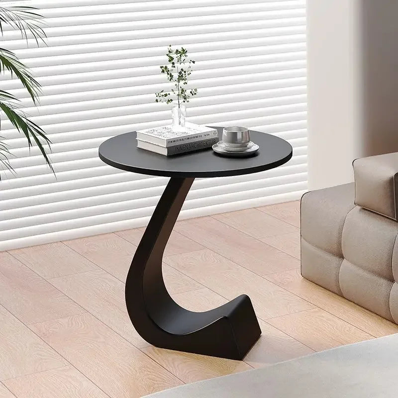 Alviano Modern Round Side Table Rock Slab Top | Minimalist Luxury Sofa & Bedside Table | Steel Frame, 11mm Premium Tabletop