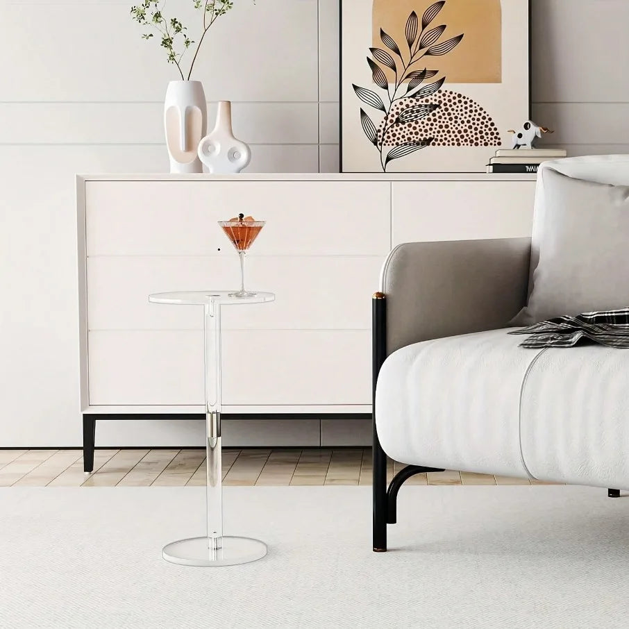Caeliran Transparent Round Side Table | Foldable Acrylic Accent Table for Living Room