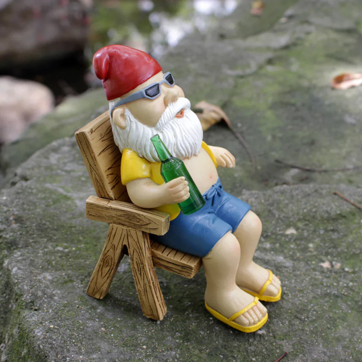Garden Gnome Sunbather Figurine with Deck Chair for Garden & Patio | Weatherproof Resin Garden Decor | Summer Outdoor Ornament