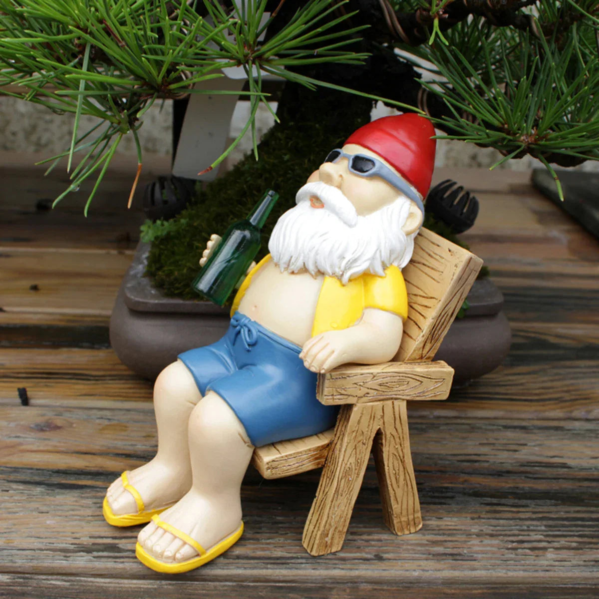 Garden Gnome Sunbather Figurine with Deck Chair for Garden & Patio | Weatherproof Resin Garden Decor | Summer Outdoor Ornament