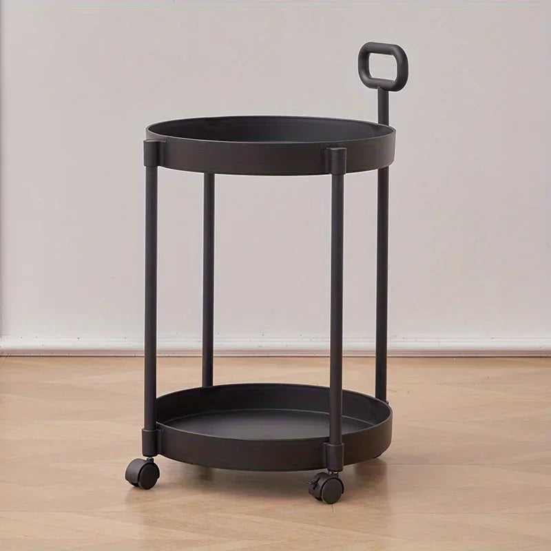 Aetherelle 2-Tier Side Table on Wheels | Mobile Storage & Serving Cart with Handle | Modern Multi-Use Coffee & Side Table | Compact Rolling Trolley | D40 × H55 cm