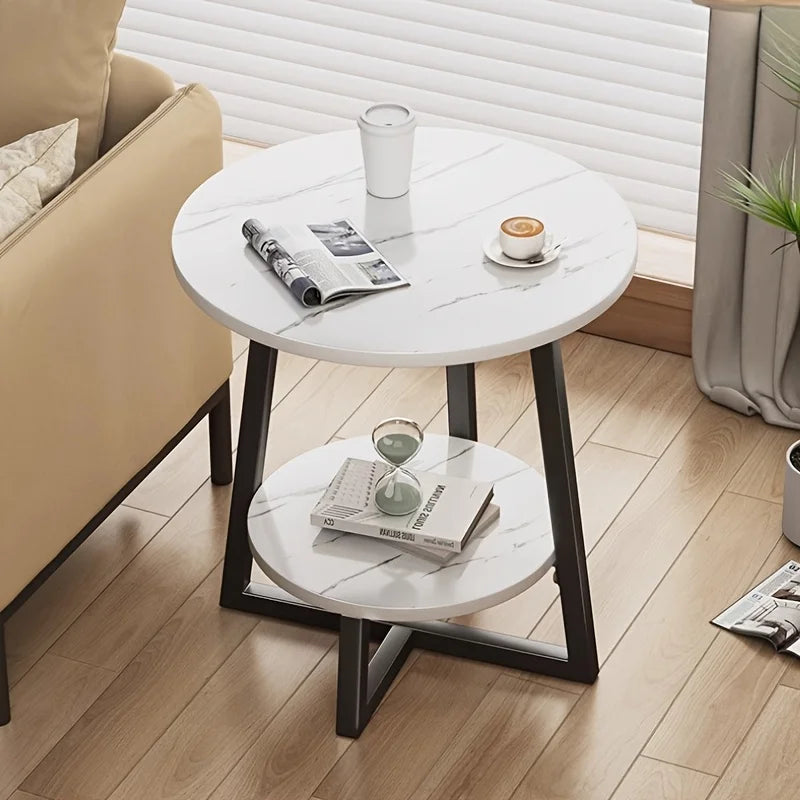 Aralynae Modern Two-Tier Side Table | Space-Saving Coffee & Nightstand Table with Storage Shelves | Compact Minimalist Side Table for Living Room, Bedroom & Balcony