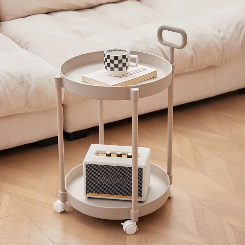 Aetherelle 2-Tier Side Table on Wheels | Mobile Storage & Serving Cart with Handle | Modern Multi-Use Coffee & Side Table | Compact Rolling Trolley | D40 × H55 cm