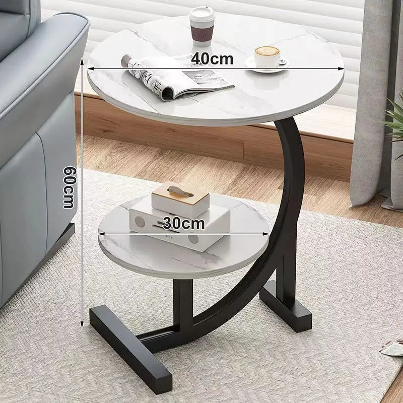 Caliora Luxe Two-Tier Movable Side Table | Modern Compact Coffee & Nightstand Table | Wooden Metal Storage Table for Living Room, Bedroom & Balcony | D40 × H62 cm