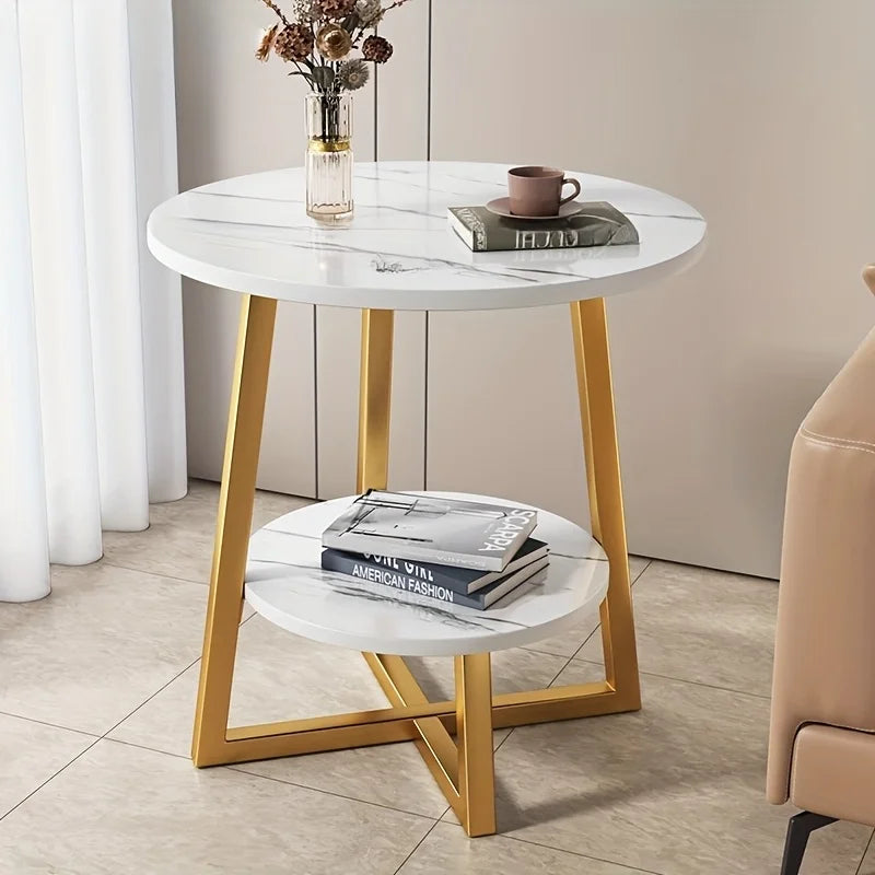 Aralynae Modern Two-Tier Side Table | Space-Saving Coffee & Nightstand Table with Storage Shelves | Compact Minimalist Side Table for Living Room, Bedroom & Balcony