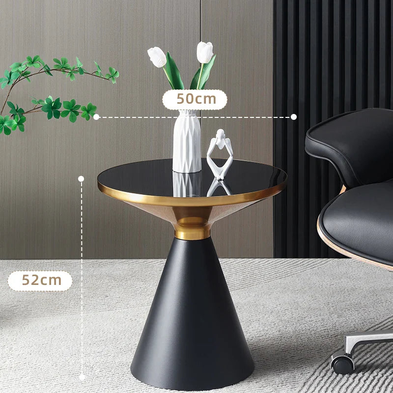 Zarello Nordic Luxe Round Coffee Table | Modern Glass Top Side Table | Gold Electroplated Base Living Room & Hotel Accent Table, Ø50 x 58.5 cm