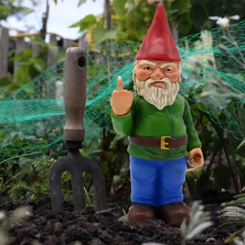 Funny Drunken Garden Gnome Statue for Outdoor Decor | Middle Finger Design | Weatherproof Resin | Garden Patio Balcony Accent