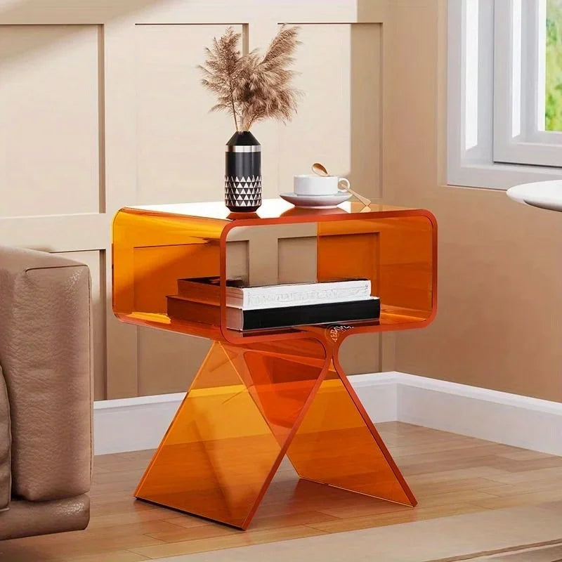 Ignyra Transparent Acrylic Side Table | Modern Minimalist Slim Accent Table for Living Room & Bedroom | Lightweight Clear Nightstand / Coffee Table | Ø40 × H45 cm