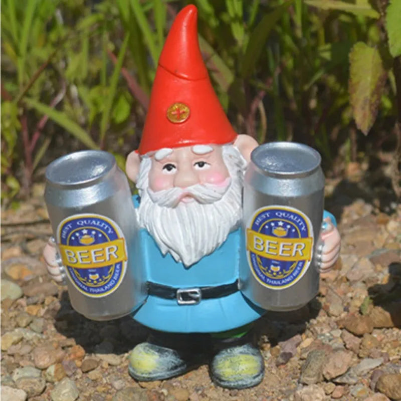 Drunken Garden Gnome Figurine with Beer for Garden & Home Decor | Funny Resin Ornament | Indoor & Outdoor Decorative Figure