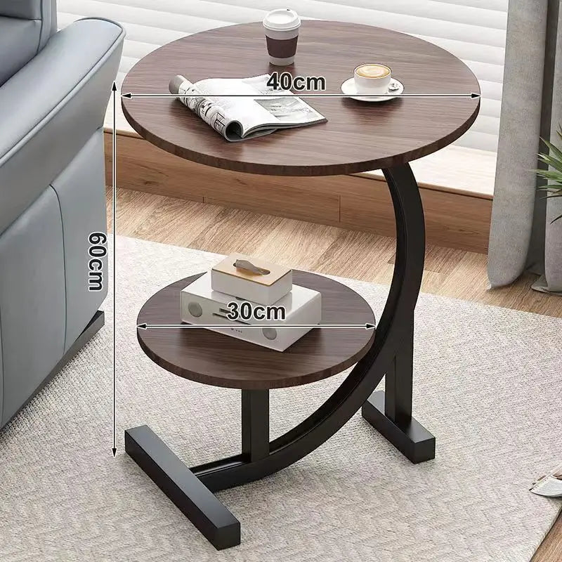 Caliora Luxe Two-Tier Movable Side Table | Modern Compact Coffee & Nightstand Table | Wooden Metal Storage Table for Living Room, Bedroom & Balcony | D40 × H62 cm