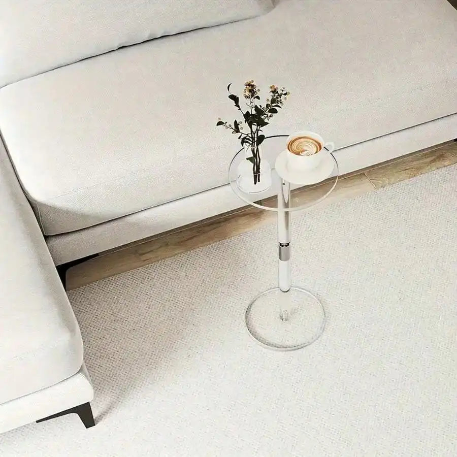Caeliran Transparent Round Side Table | Foldable Acrylic Accent Table for Living Room