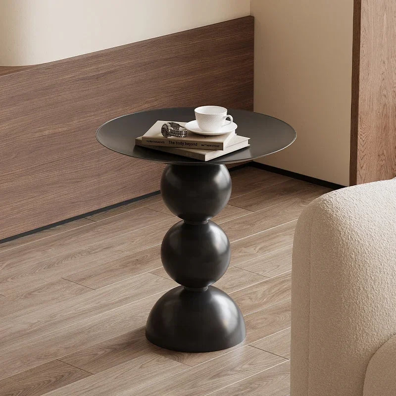 Zanverro Retro Round Side Table | Black Iron Luxury Accent Table | Sofa & Bedroom Nightstand Table