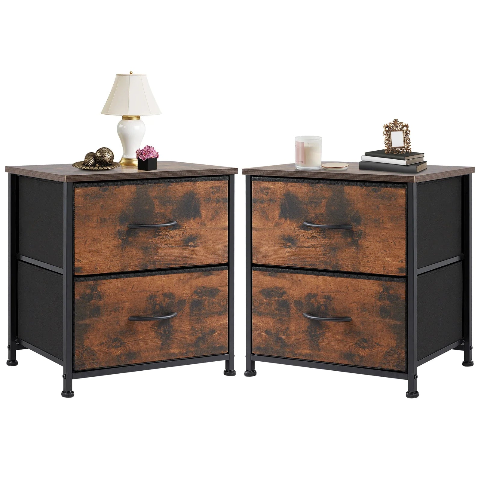 Elandra Nightstand Side Table with 2 Fabric Drawers | Compact Storage Bedside Table & Sofa Table | Lightweight Metal Frame, Modern Minimalist Design
