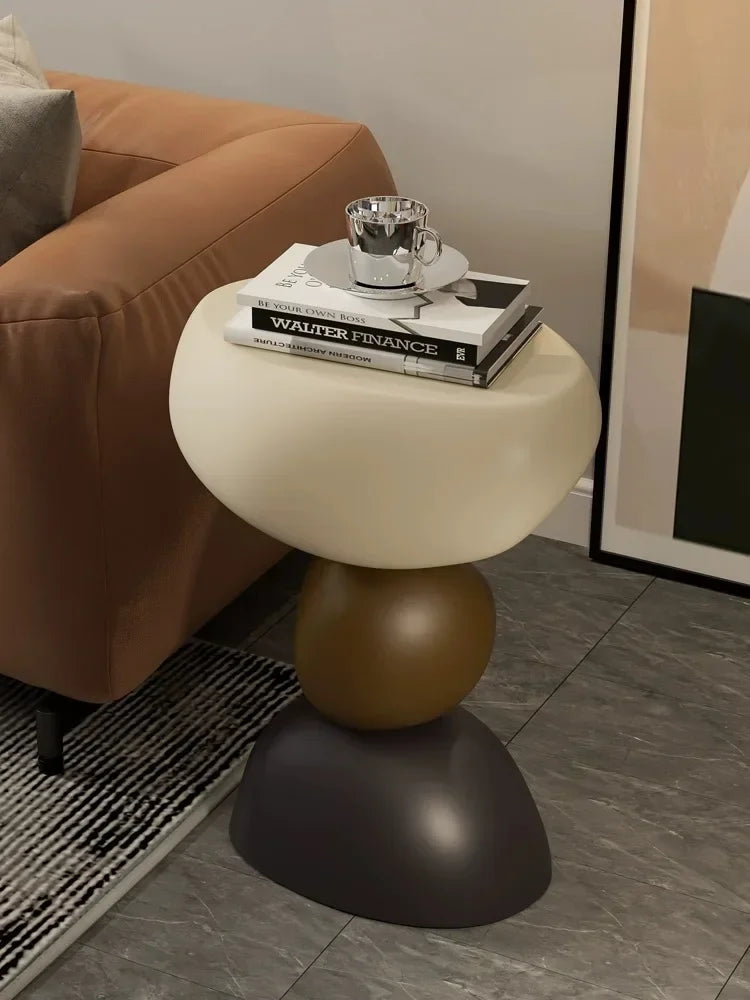 Seravon Scandinavian Imitation Stone Side Table | Modern Nordic Corner Accent Table | Compact Luxury Coffee Table