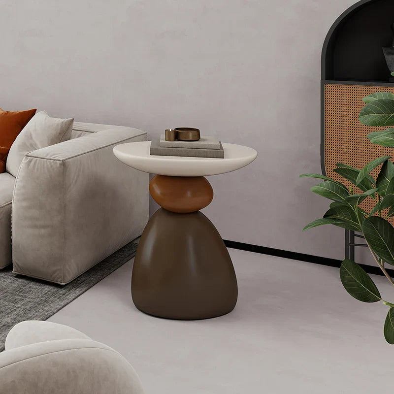 Caldero Luxe Stone Sculptural Side Table | Modern Resin Accent Table | Nordic Light Luxury Decorative Coffee Table