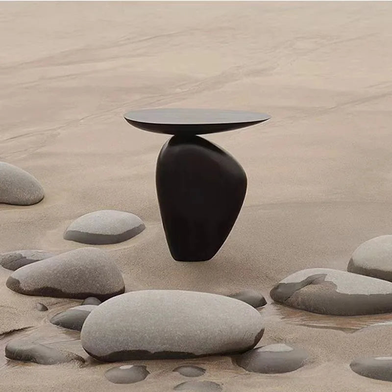 Obsidian Modern Black Pebble Coffee Table | Organic Designer Side Table | Contemporary Living Room & Bedroom Accent Table
