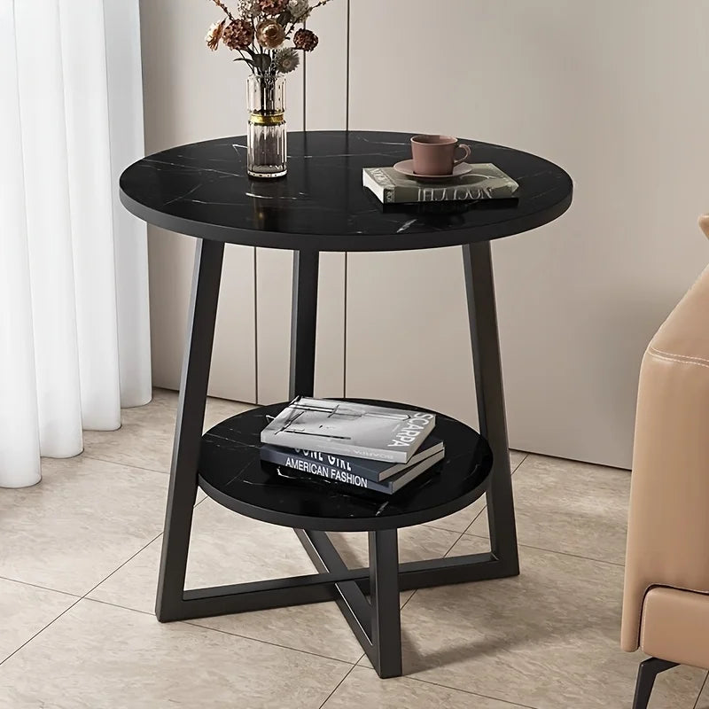 Aralynae Modern Two-Tier Side Table | Space-Saving Coffee & Nightstand Table with Storage Shelves | Compact Minimalist Side Table for Living Room, Bedroom & Balcony