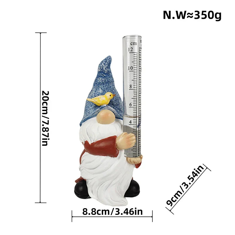 Garden Gnome with Rain Gauge for Garden & Lawn | Weatherproof Resin Garden Decor | Decorative Rain Measurement Figurine