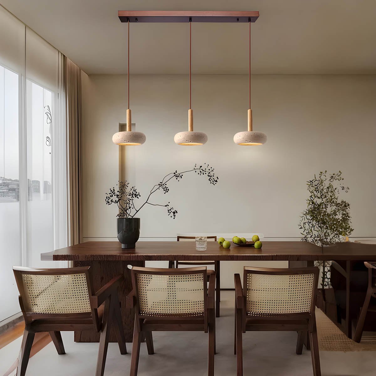 Wabi Sabi Hanging Pendant Lamp Natural Travertine Stone Light | Minimalist Organic Ceiling Lighting | LED Included